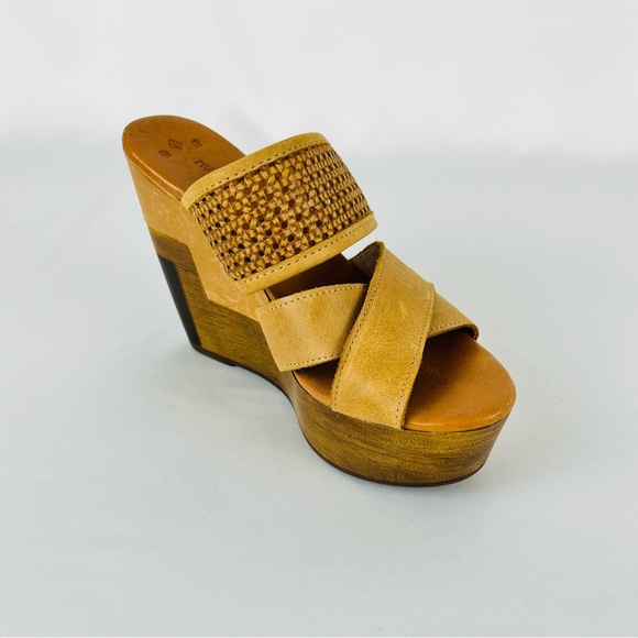 Musse & Cloud Woven Suede Leather Wedge Mule Camel Tan Brown Size 36 US 5.5-6 - Picture 12 of 16